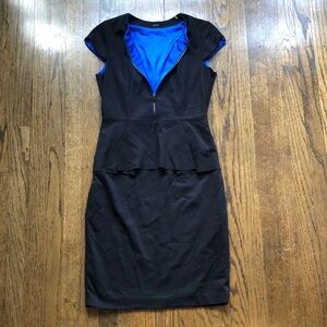 3/$10 Black Peplum Electric Satin Royal Blue Interior Bodycon Stretch Dress